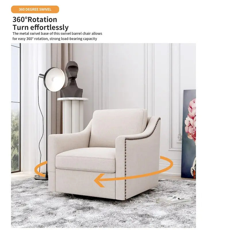 360-degree Swivel Armchair Linen Blend Modern Soft Material Ergonomics With Black Legs For Indoor Home