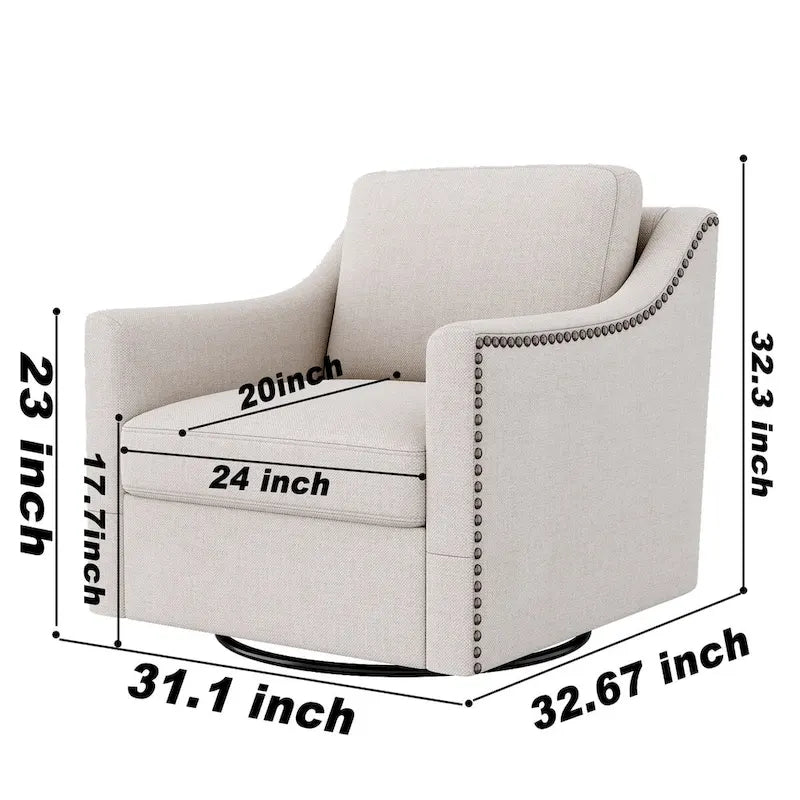360-degree Swivel Armchair Linen Blend Modern Soft Material Ergonomics With Black Legs For Indoor Home