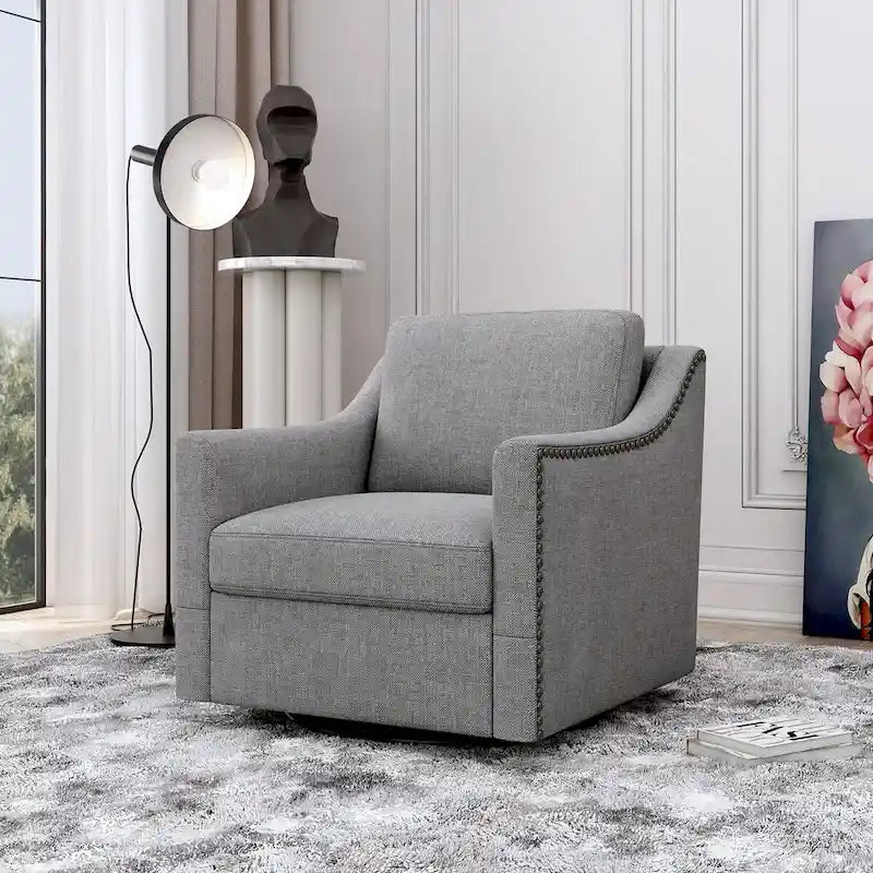 360-degree Swivel Armchair Linen Blend Modern Soft Material Ergonomics With Black Legs For Indoor Home