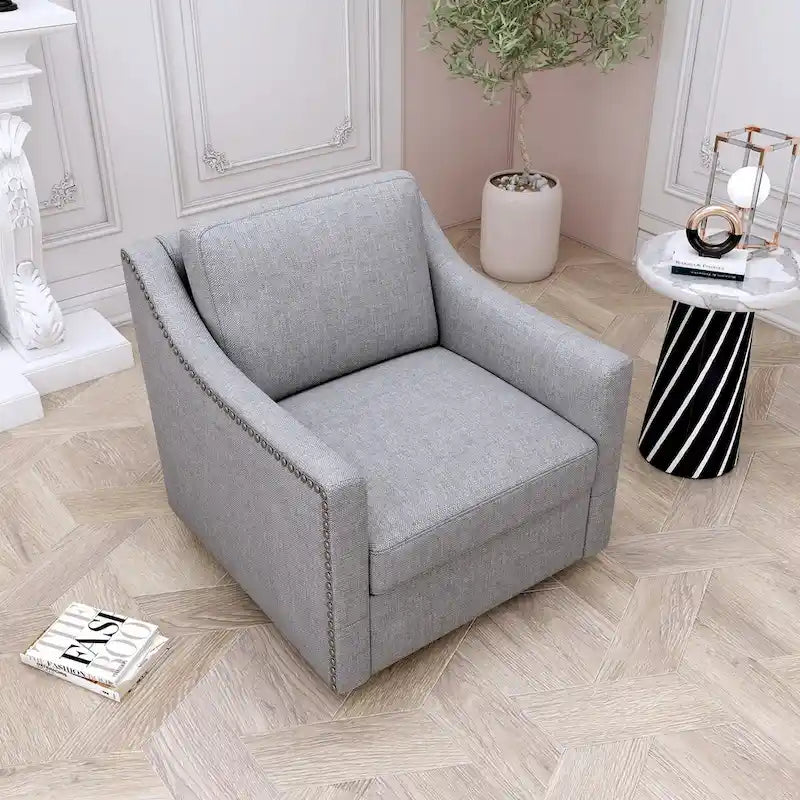 360-degree Swivel Armchair Linen Blend Modern Soft Material Ergonomics With Black Legs For Indoor Home