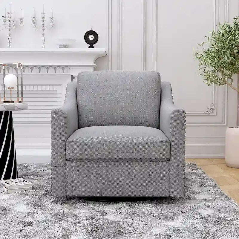 360-degree Swivel Armchair Linen Blend Modern Soft Material Ergonomics With Black Legs For Indoor Home