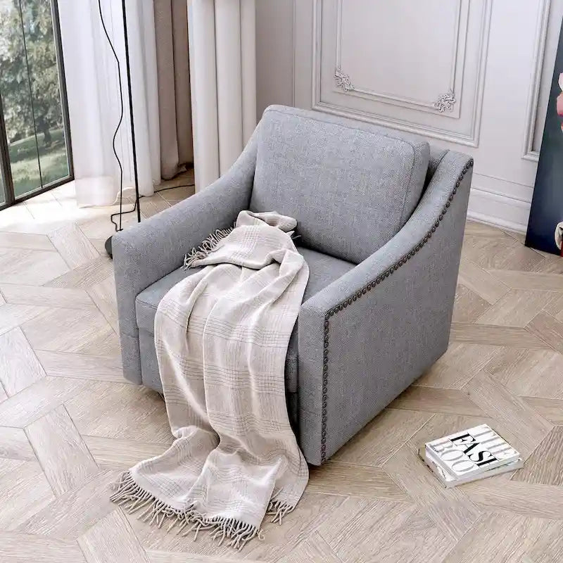360-degree Swivel Armchair Linen Blend Modern Soft Material Ergonomics With Black Legs For Indoor Home