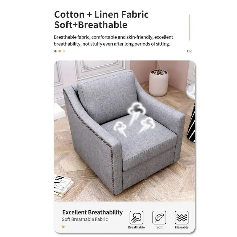 360-degree Swivel Armchair Linen Blend Modern Soft Material Ergonomics With Black Legs For Indoor Home