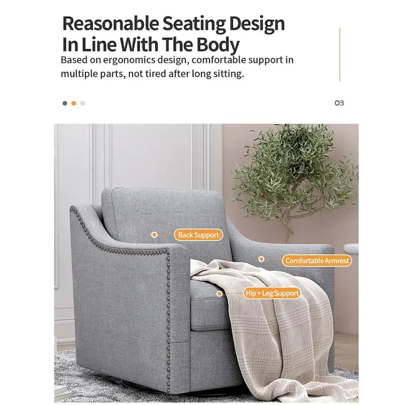 360-degree Swivel Armchair Linen Blend Modern Soft Material Ergonomics With Black Legs For Indoor Home