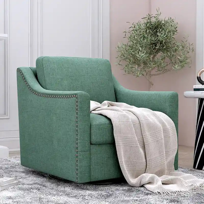360-degree Swivel Armchair Linen Blend Modern Soft Material Ergonomics With Black Legs For Indoor Home