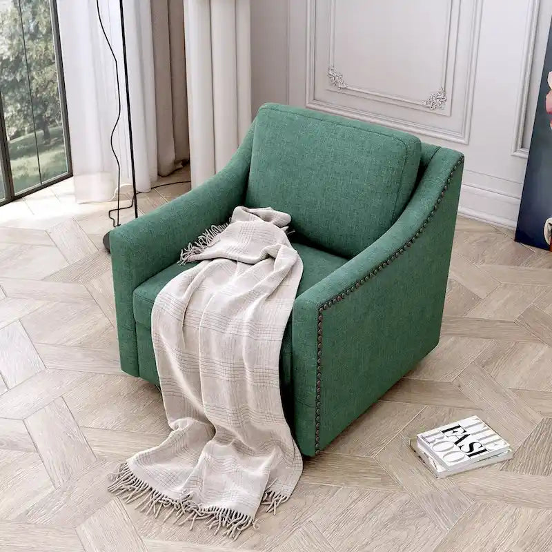360-degree Swivel Armchair Linen Blend Modern Soft Material Ergonomics With Black Legs For Indoor Home