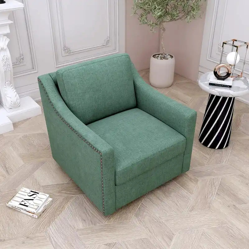 360-degree Swivel Armchair Linen Blend Modern Soft Material Ergonomics With Black Legs For Indoor Home