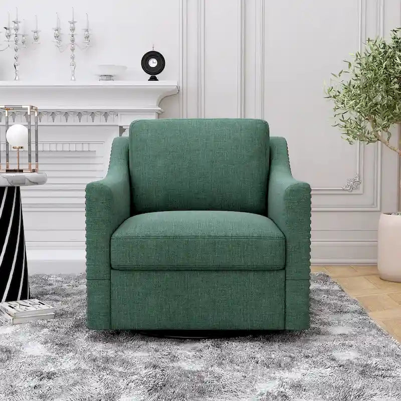 360-degree Swivel Armchair Linen Blend Modern Soft Material Ergonomics With Black Legs For Indoor Home