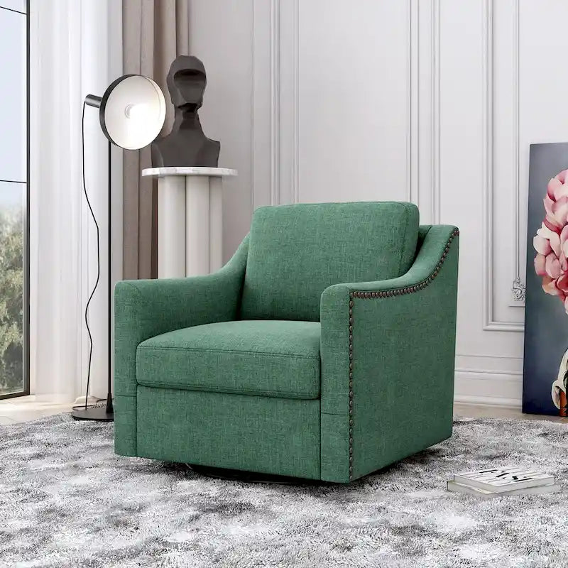 360-degree Swivel Armchair Linen Blend Modern Soft Material Ergonomics With Black Legs For Indoor Home