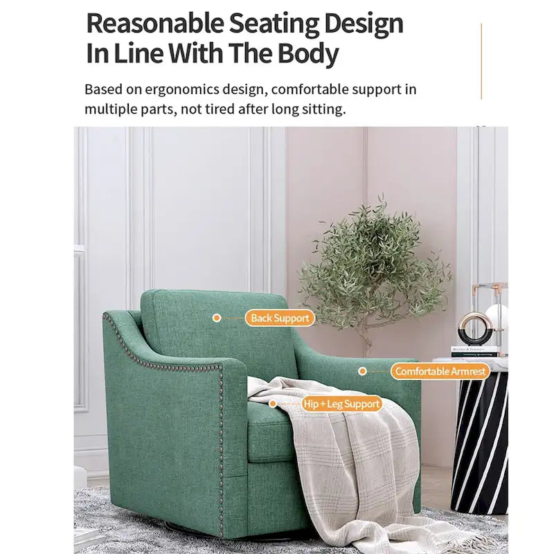 360-degree Swivel Armchair Linen Blend Modern Soft Material Ergonomics With Black Legs For Indoor Home