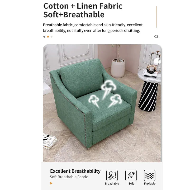 360-degree Swivel Armchair Linen Blend Modern Soft Material Ergonomics With Black Legs For Indoor Home
