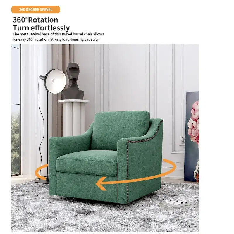 360-degree Swivel Armchair Linen Blend Modern Soft Material Ergonomics With Black Legs For Indoor Home