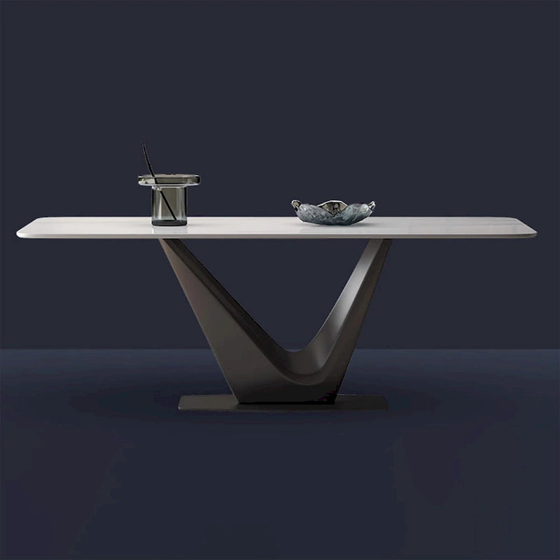 Mesa de comedor rectangular blanca moderna de 71" para 6 personas, patas de acero al carbono negro