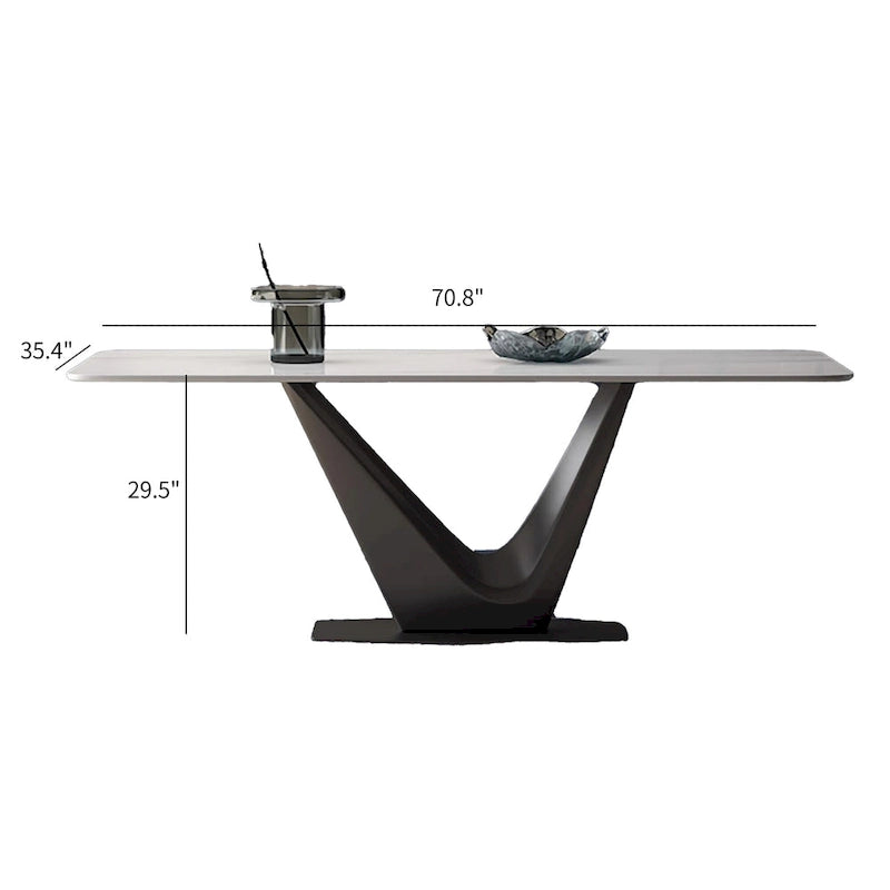 Mesa de comedor rectangular blanca moderna de 71" para 6 personas, patas de acero al carbono negro