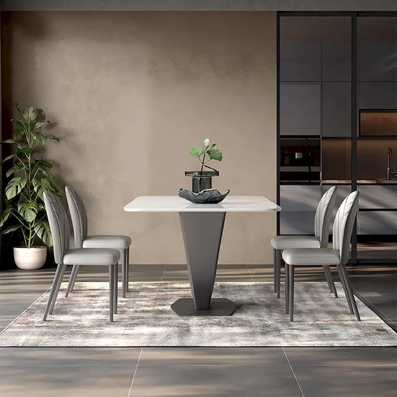 Mesa de comedor rectangular blanca moderna de 71" para 6 personas, patas de acero al carbono negro