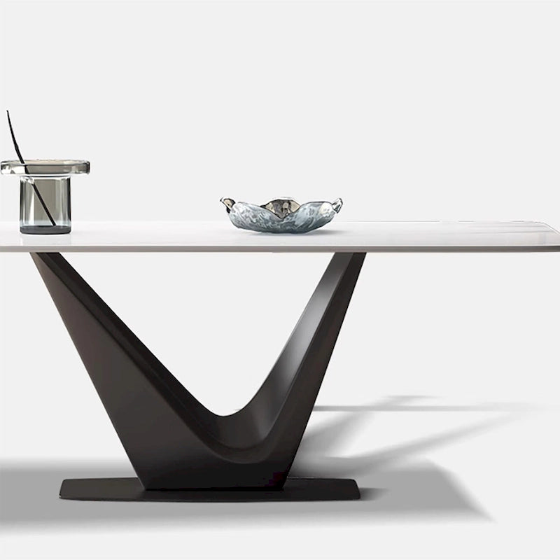 Mesa de comedor rectangular blanca moderna de 71" para 6 personas, patas de acero al carbono negro