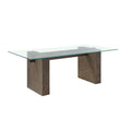 Lan 80 Inch Dining Table, Glass Top, Wood Double Pedestal, 6 Seater, Brown