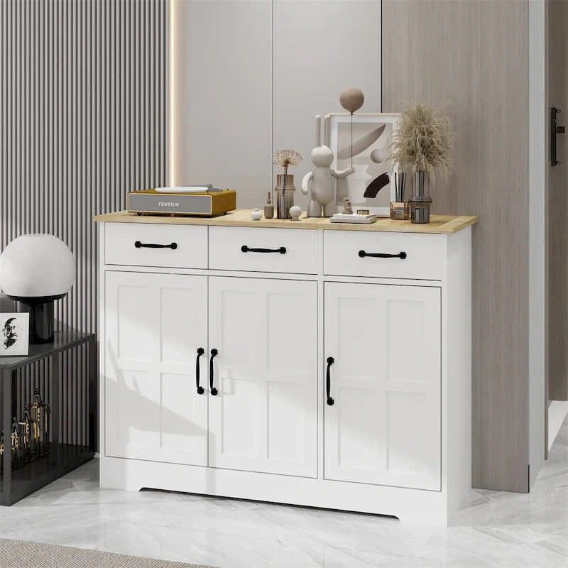 Credenza in stile rustico con contenitore, 3 cassetti e 3 ante