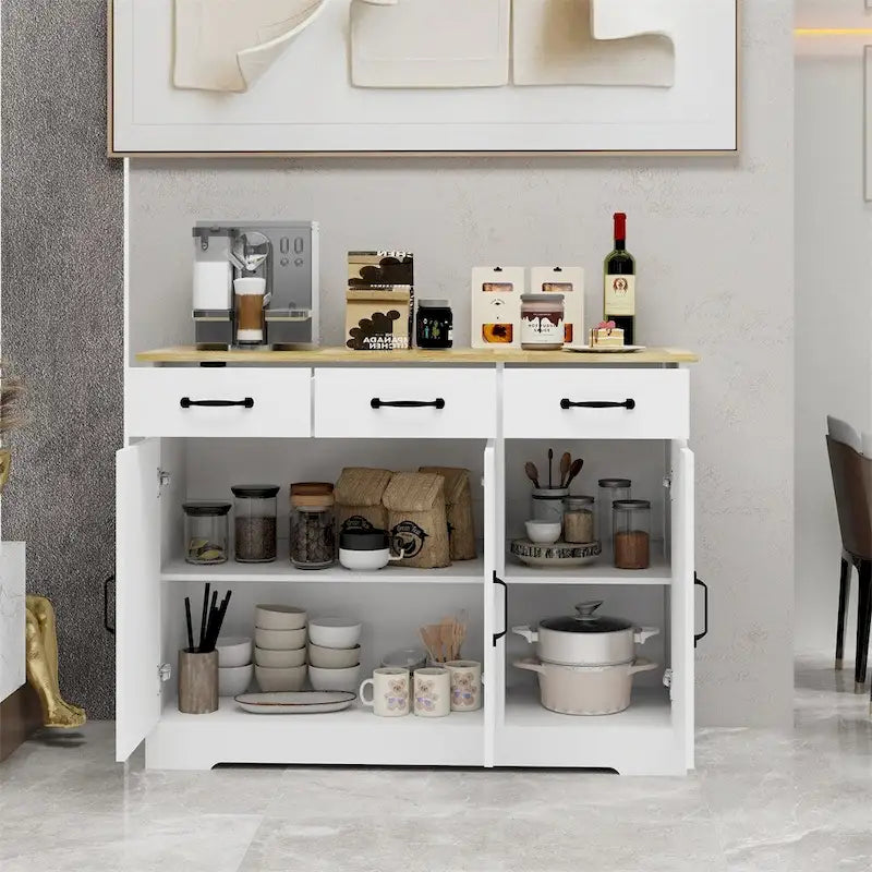 Credenza in stile rustico con contenitore, 3 cassetti e 3 ante