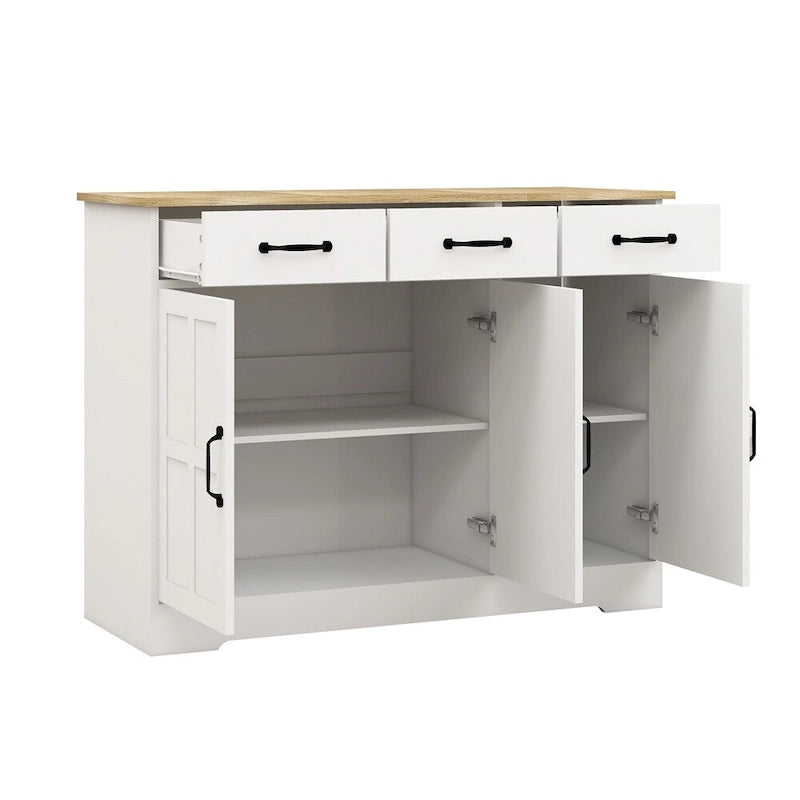 Credenza in stile rustico con contenitore, 3 cassetti e 3 ante