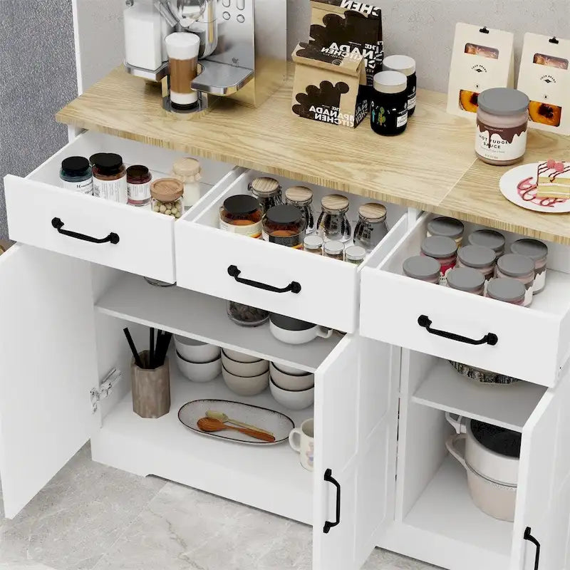 Credenza in stile rustico con contenitore, 3 cassetti e 3 ante