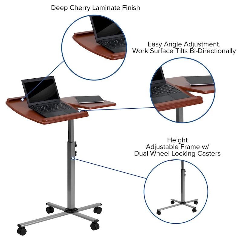 Angle and Height Adjustable Mobile Laptop Table