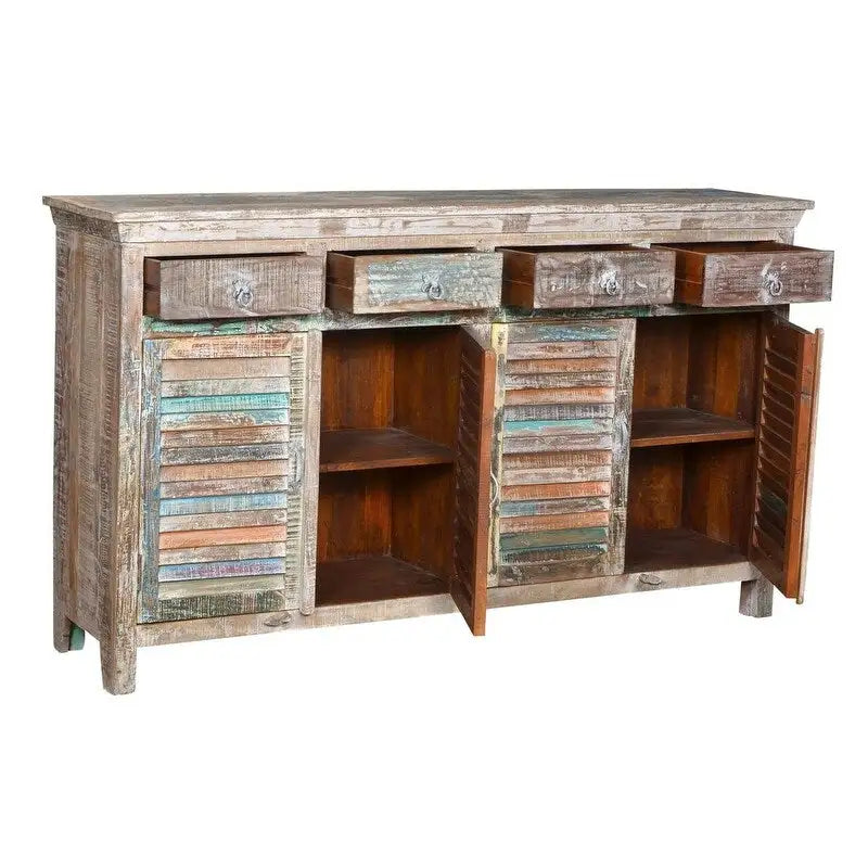 Buffet à volets, 4 tiroirs et 4 portes, blanc vintage