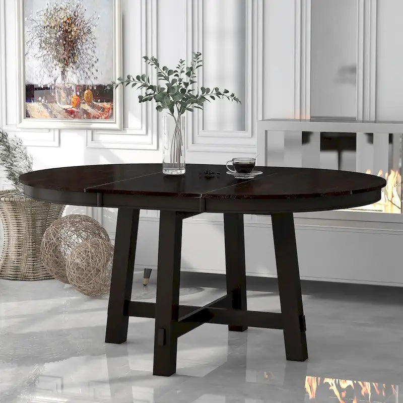 Table à manger ronde extensible avec rallonge de 16 po
