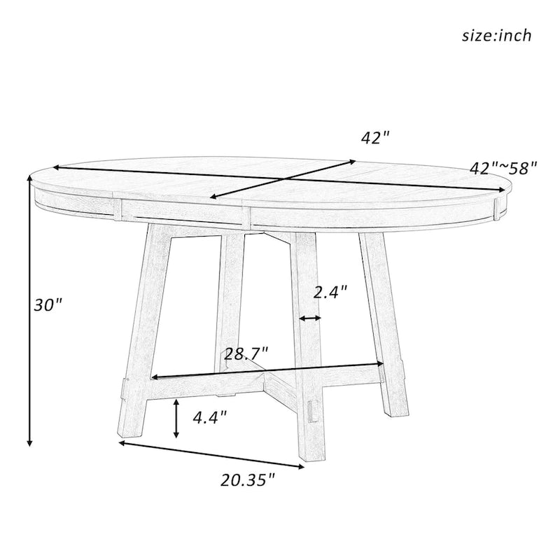Table à manger ronde extensible avec rallonge de 16 po