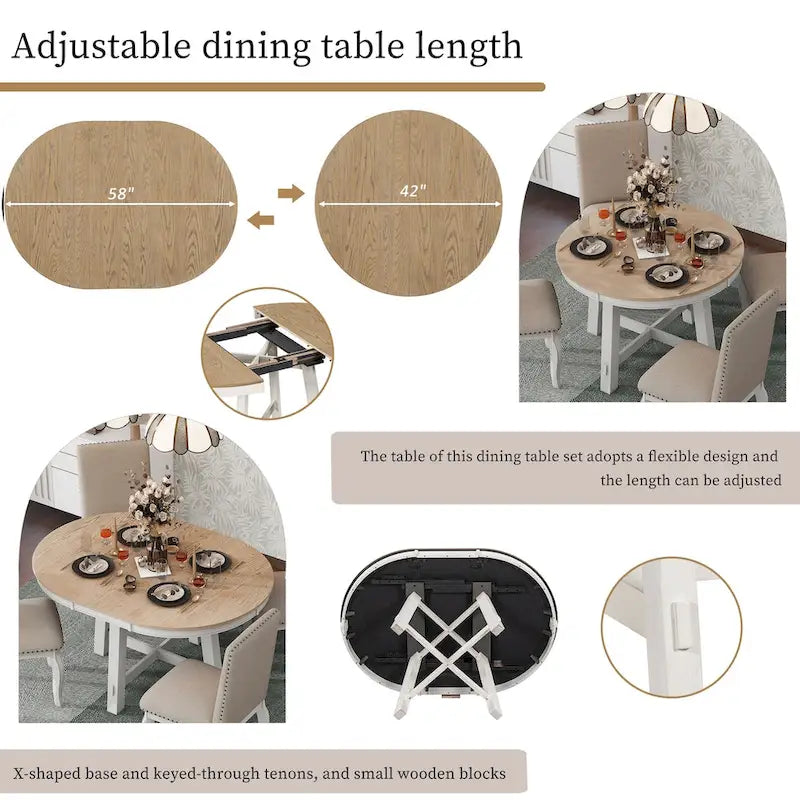 Table à manger ronde extensible avec rallonge de 16 po