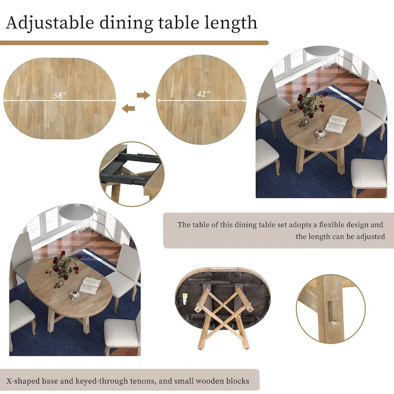 Table à manger ronde extensible avec rallonge de 16 po