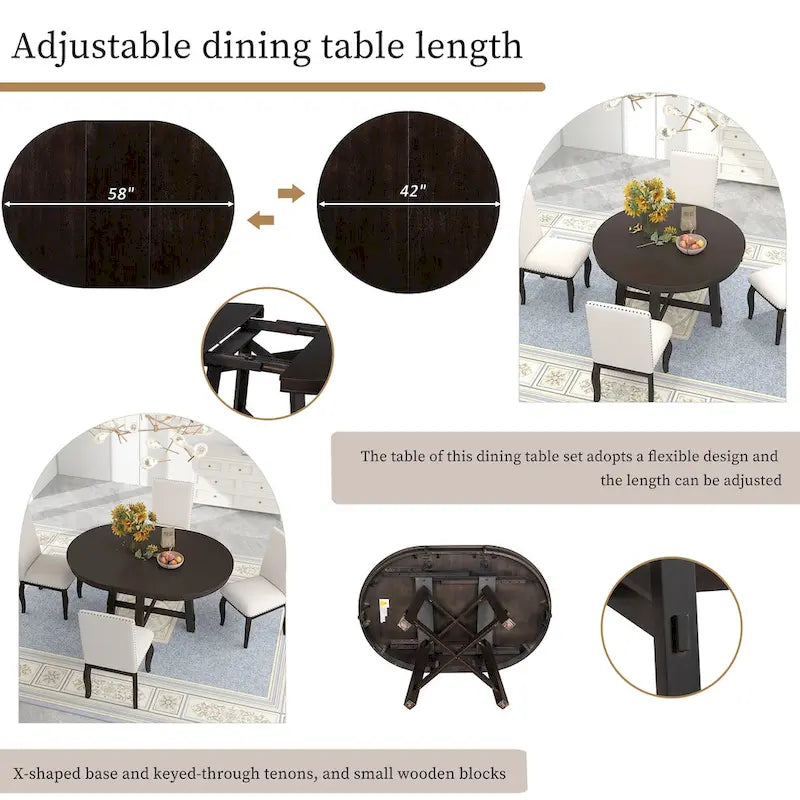 Table à manger ronde extensible avec rallonge de 16 po
