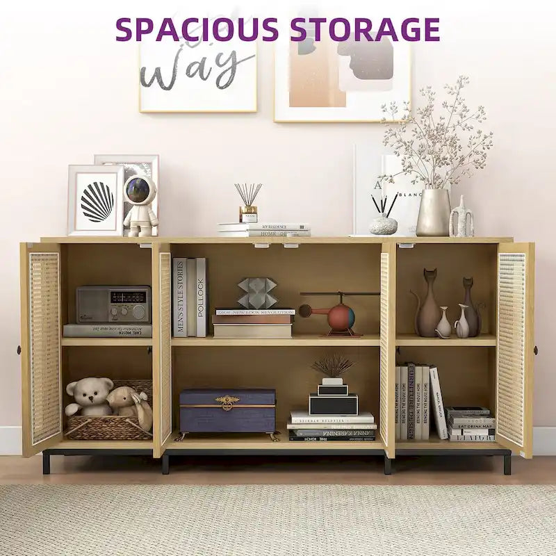 Buffet de rangement en bois de 59 pouces de largeur, 4 portes, avec étagères