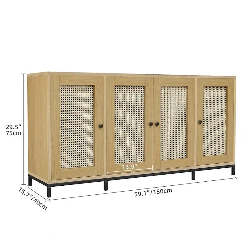 59" breites Holz-Sideboard mit 4 Türen, Stauraum und Regalböden
