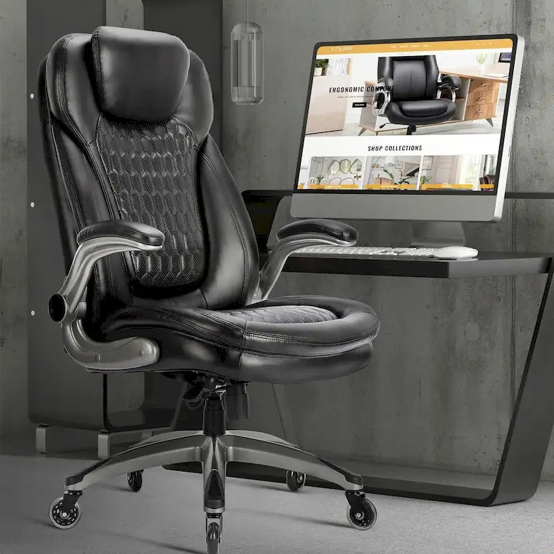 Ergonomic Executive Swivel Home Office Chair with Flip-up Arms & Adjustable Tilt Lock
