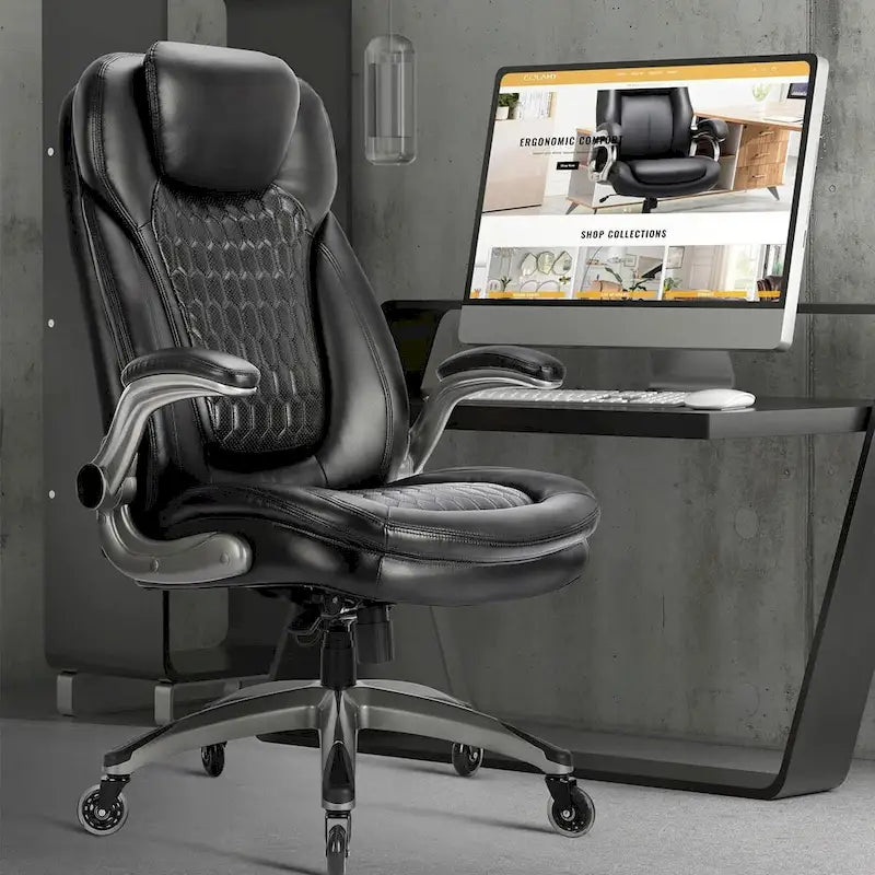 Ergonomic Executive Swivel Home Office Chair with Flip-up Arms & Adjustable Tilt Lock