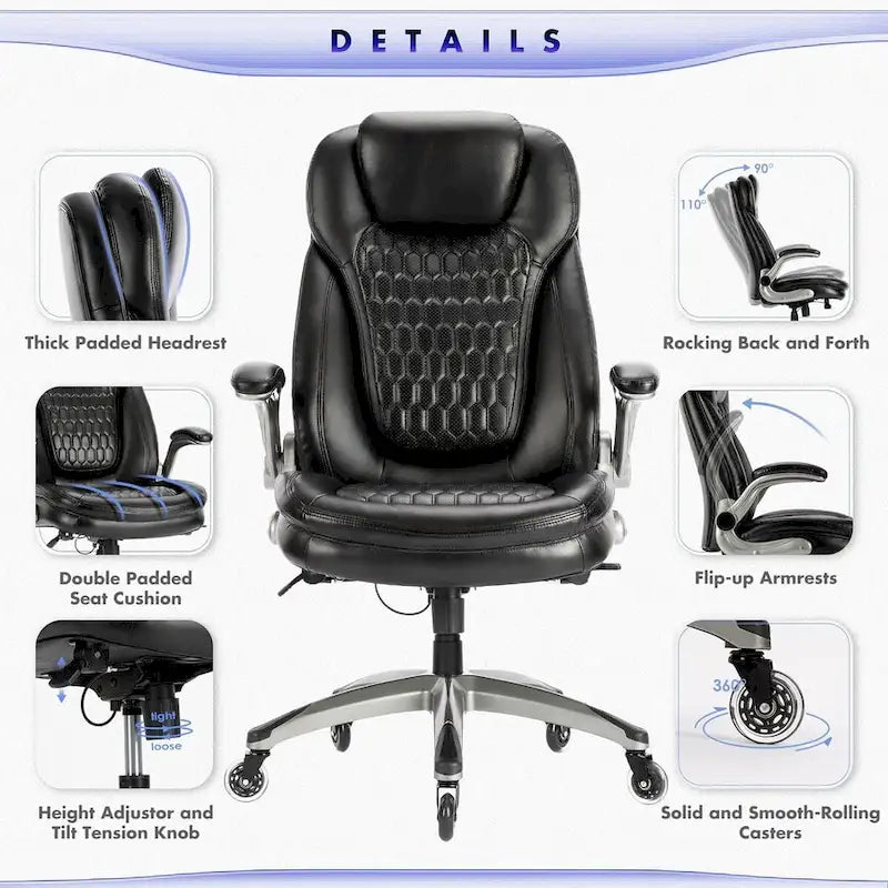 Ergonomic Executive Swivel Home Office Chair with Flip-up Arms & Adjustable Tilt Lock