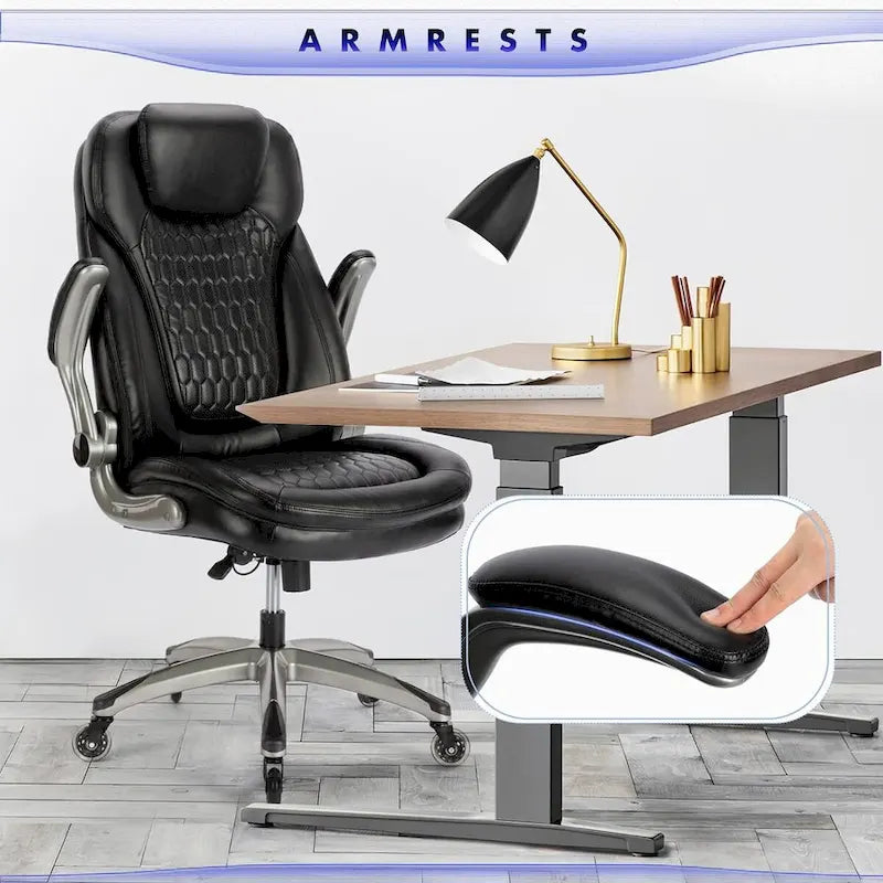Ergonomic Executive Swivel Home Office Chair with Flip-up Arms & Adjustable Tilt Lock