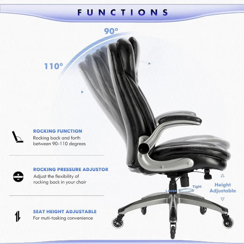 Ergonomic Executive Swivel Home Office Chair with Flip-up Arms & Adjustable Tilt Lock