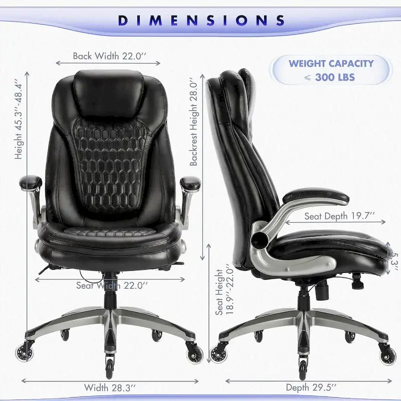 Ergonomic Executive Swivel Home Office Chair with Flip-up Arms & Adjustable Tilt Lock