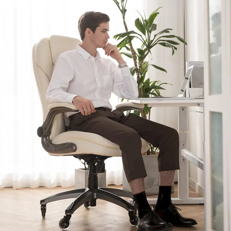 Ergonomic Executive Swivel Home Office Chair with Flip-up Arms & Adjustable Tilt Lock