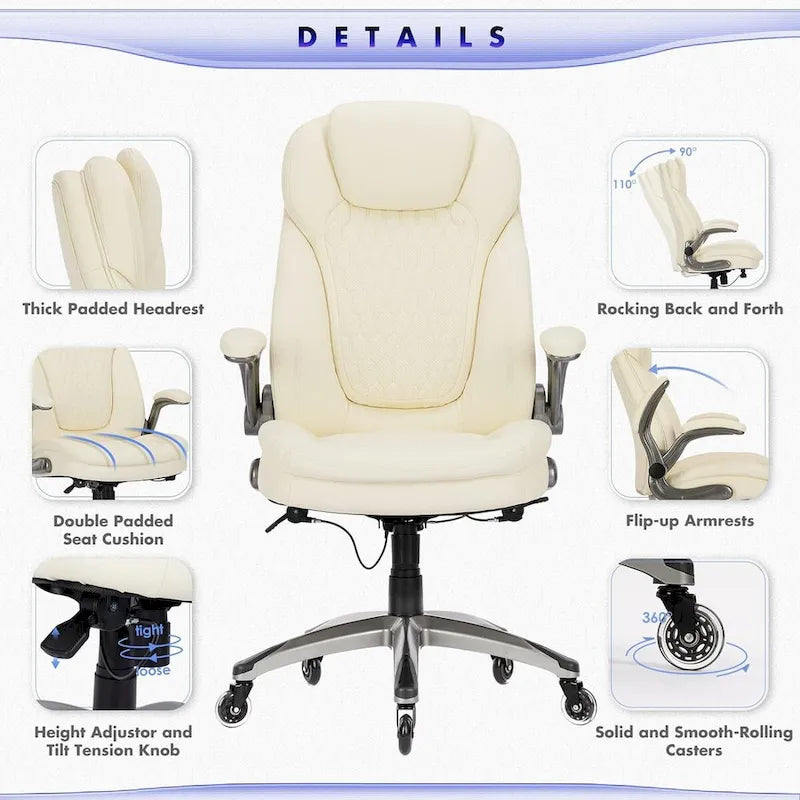 Ergonomic Executive Swivel Home Office Chair with Flip-up Arms & Adjustable Tilt Lock