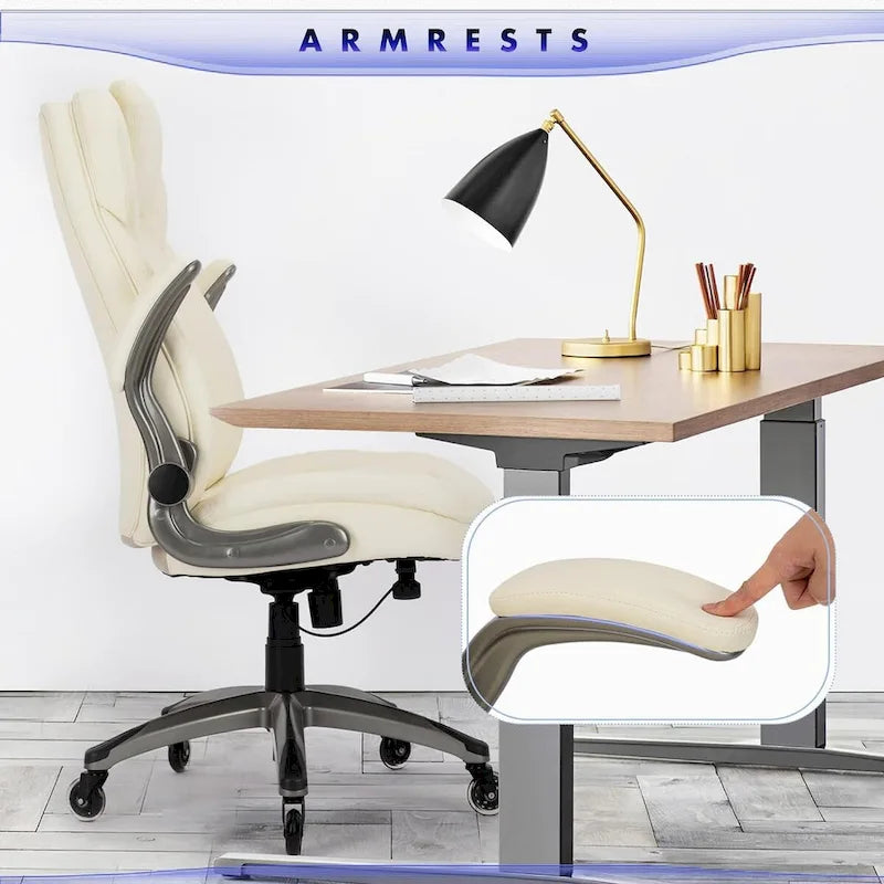 Ergonomic Executive Swivel Home Office Chair with Flip-up Arms & Adjustable Tilt Lock