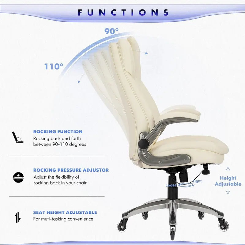 Ergonomic Executive Swivel Home Office Chair with Flip-up Arms & Adjustable Tilt Lock