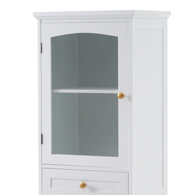 Tall Bathroom Storage Cabinet with Glass Doors and Two Drawers