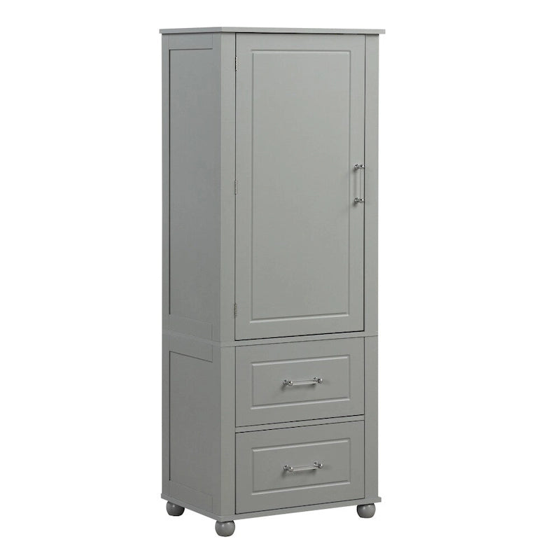 Tall Bathroom Storage Cabinet with Two Drawers and Adjustable Shelf