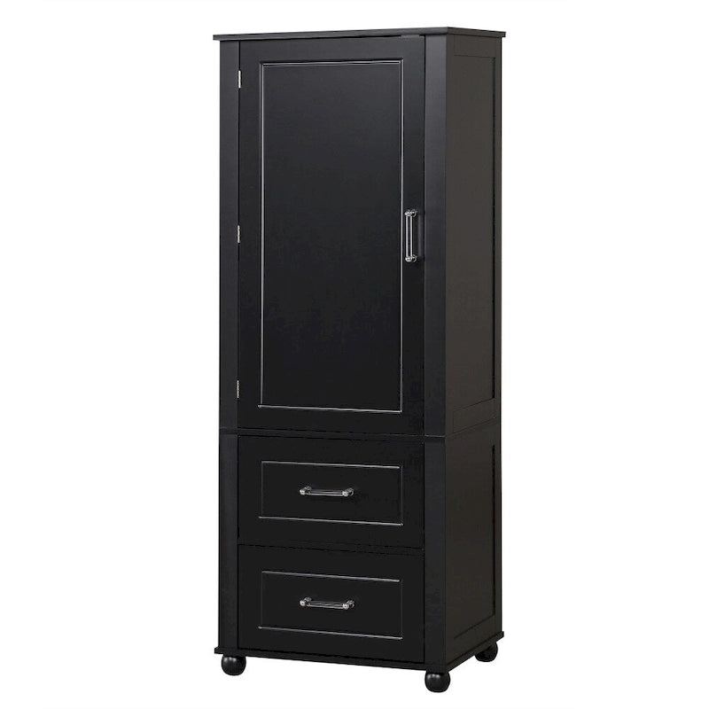 Tall Bathroom Storage Cabinet with Two Drawers and Adjustable Shelf
