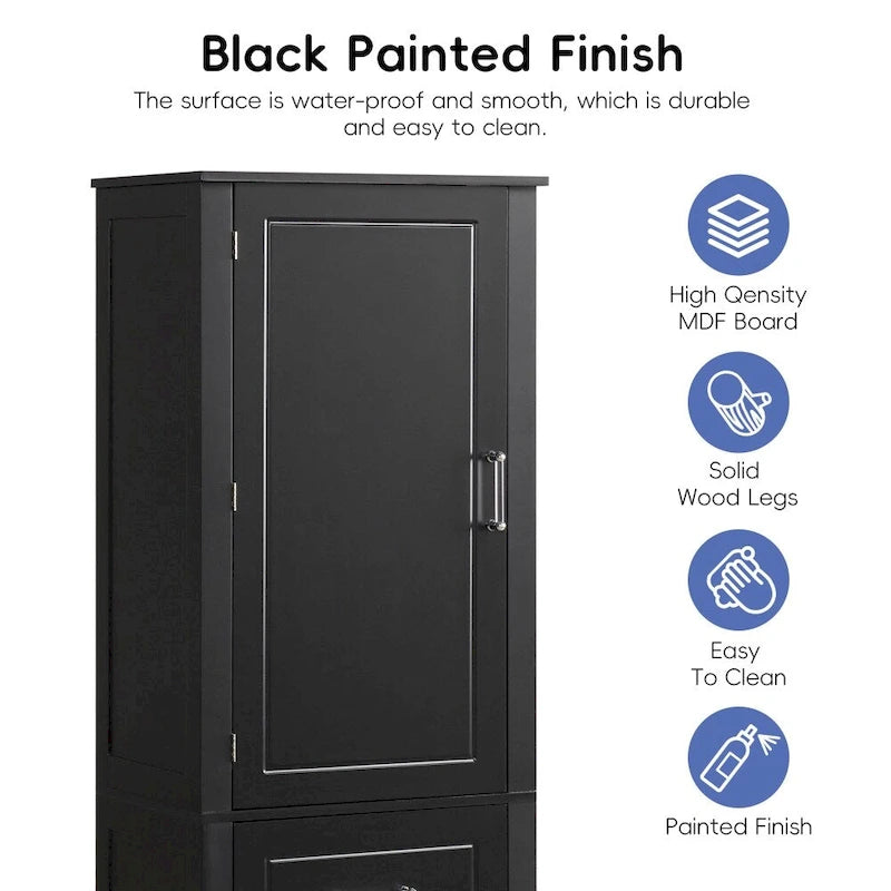 Tall Bathroom Storage Cabinet with Two Drawers and Adjustable Shelf