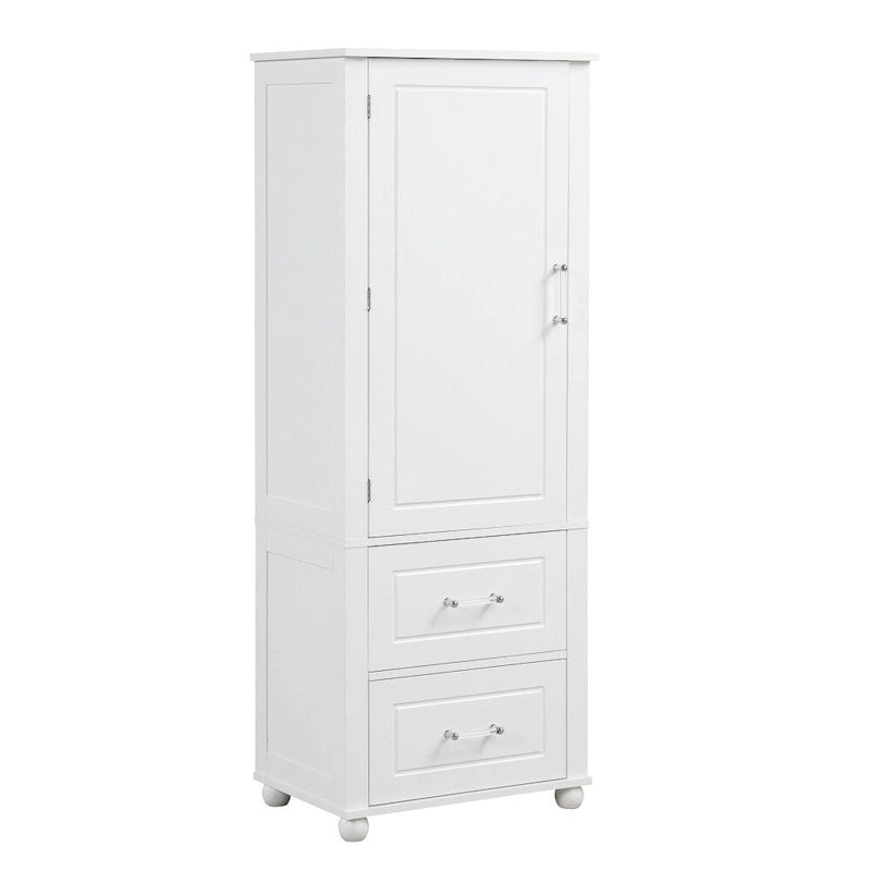 Tall Bathroom Storage Cabinet with Two Drawers and Adjustable Shelf