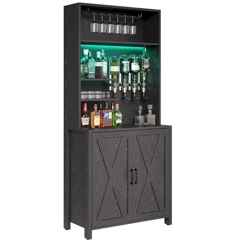 Tall Wine Bar Cabinet for Liquor and Glasses | Kitchen & Dining Cabinet with Liquor Dispenser & Wine Rack